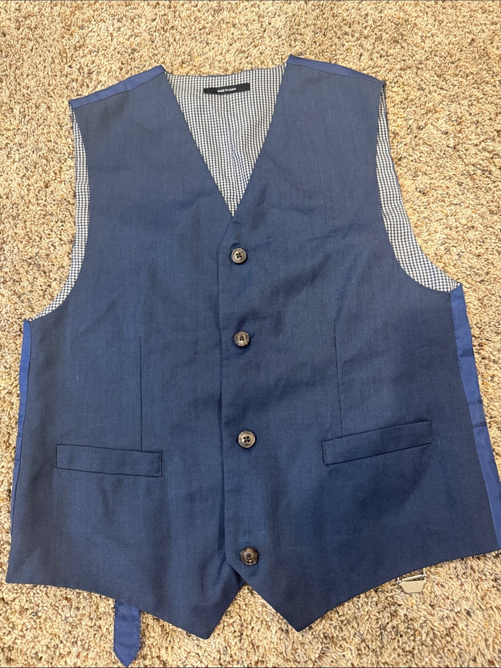 Chaps Navy Boys Dress Vest with Check Lining
